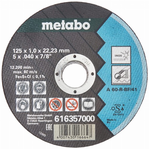 Tarcza tnąca Metabo 125X1,0X22,23 INOX, TF 41 (10 sztuk)