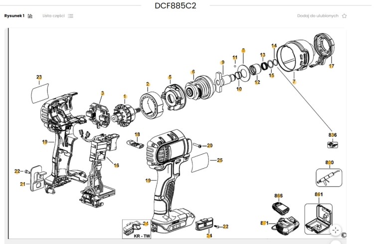 N078437 Tulejka zestawu naprawczego uchwytu klucza udarowego DeWalt DCF885