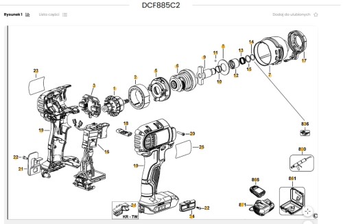 N016823 Uszczelka zestawu naprawczego uchwytu klucza udarowego DeWalt DCF885