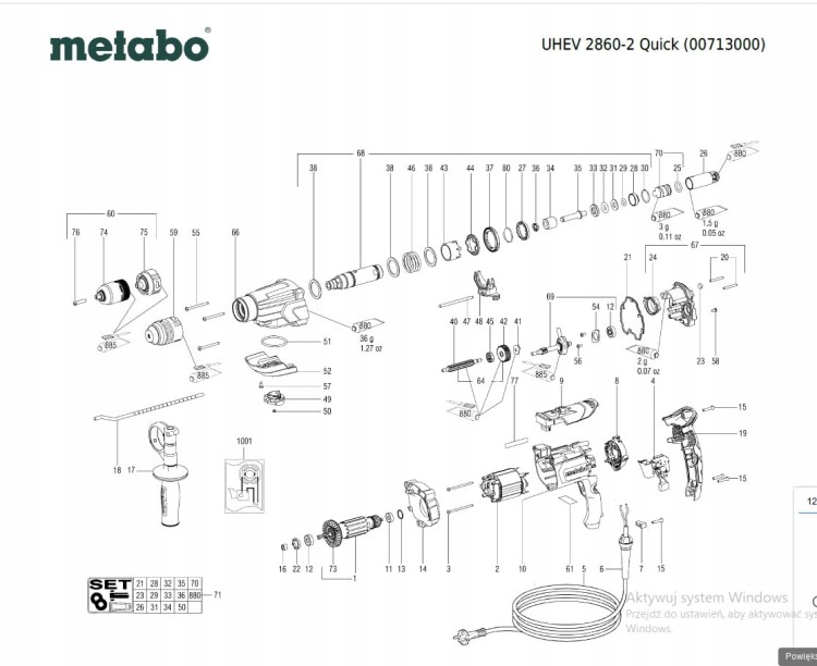 143192430 Oring młotowiertarki Metabo UHEV 2860-2 Quick. UHE 2650 Multi
