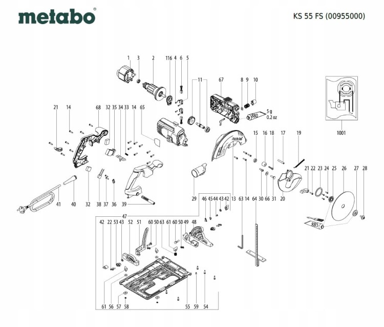 316097640 Tuleja ręcznej pilarki tarczowej Metabo KS 55 FS