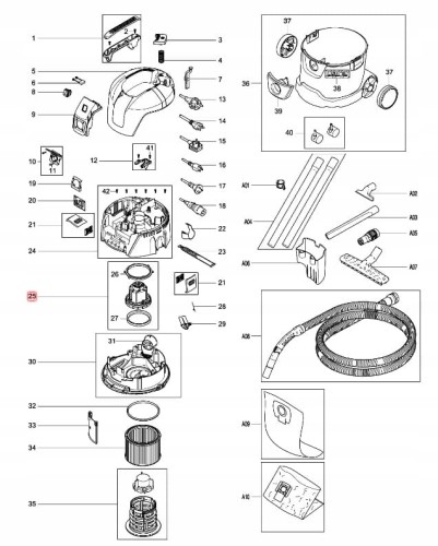 W107402646 Gniazdo filtra odkurzacza Makita VC 2512 L. VC 2000 L
