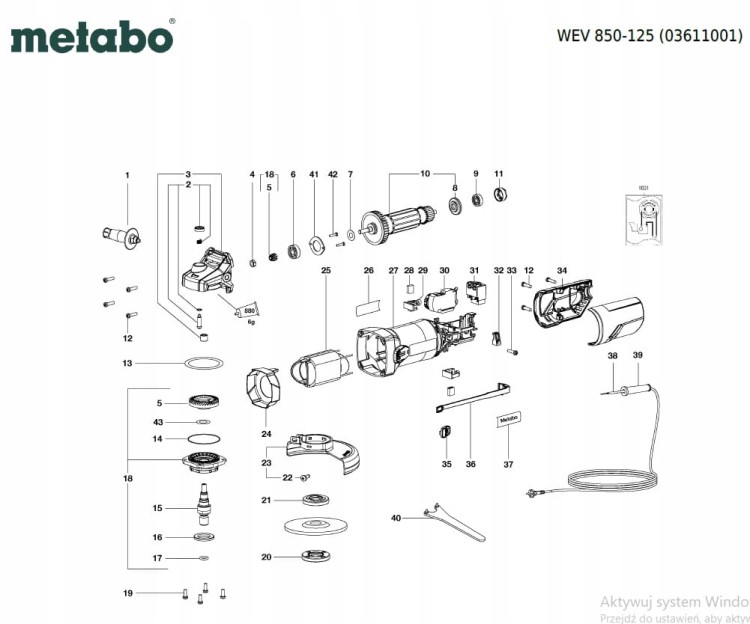 143116270 Łożysko kulkowe 8x22x7 szlifierki kątowej Metabo W 850-125. WEV 850-125