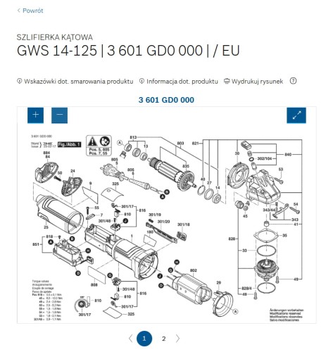 1600A01P8K Zasuwa nastawna / cięgno szlifierki Bosch GWS 14-125. GWS 17-125