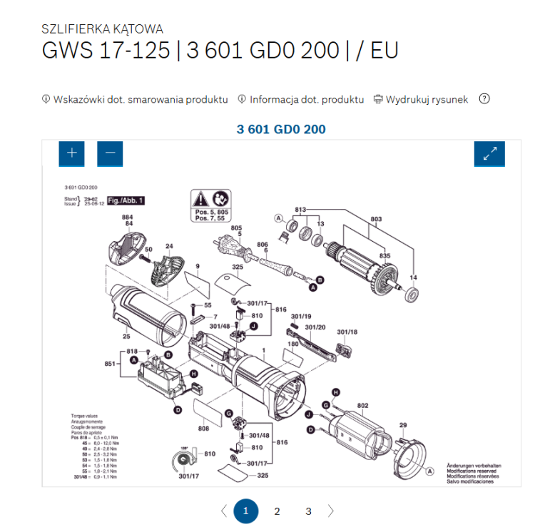 1607000F0K Stojan szlifierki Bosch GWS 17-125. GWS 17-125 S. GWS 17-125 S INOX