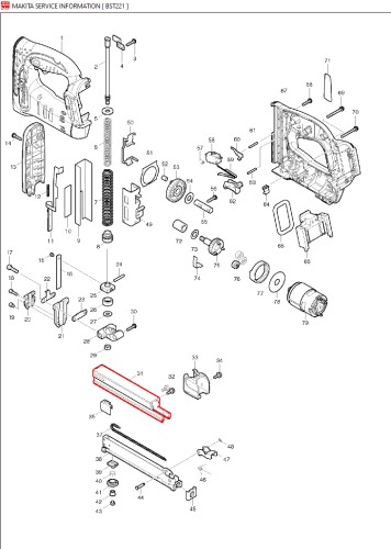331842-4 Magazynek główny akumulatorowego zszywacza Makita BST220. BST221