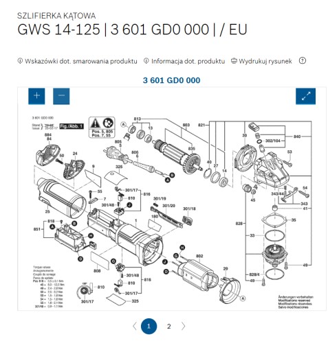 16055002HH Pokrywa obudowy szlifierki kątowej Bosch GWS14-125. GWS14-125S. GWS17-125. GWS17-125TS. GWS17-150S