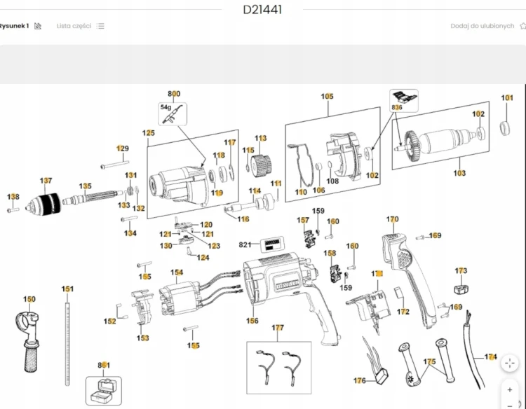 494627-00 Wał wewnętrzny wiertarko-wkrętarki DeWalt D21441. D21805