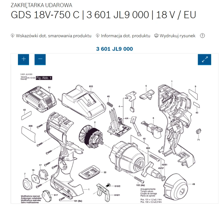 1600A034S8 Silnik bezszczotkowy DC zakrętarki udarowej Bosch GDS 18V-750 C