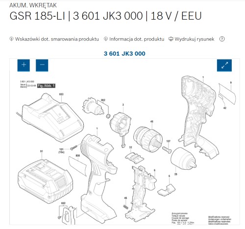1600A03J9S Przekładnia wkrętarki Bosch GSR 185-LI