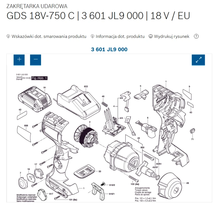 16058066TC Obudowa zakrętarki udarowej Bosch GDS 18V-750 C