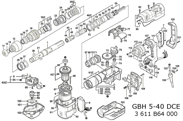 Części zamienne młota udarowego Bosch GBH 5-40 DCE (3611b64000)