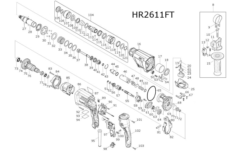 Części zamienne młotowiertarki Makita HR2611FT