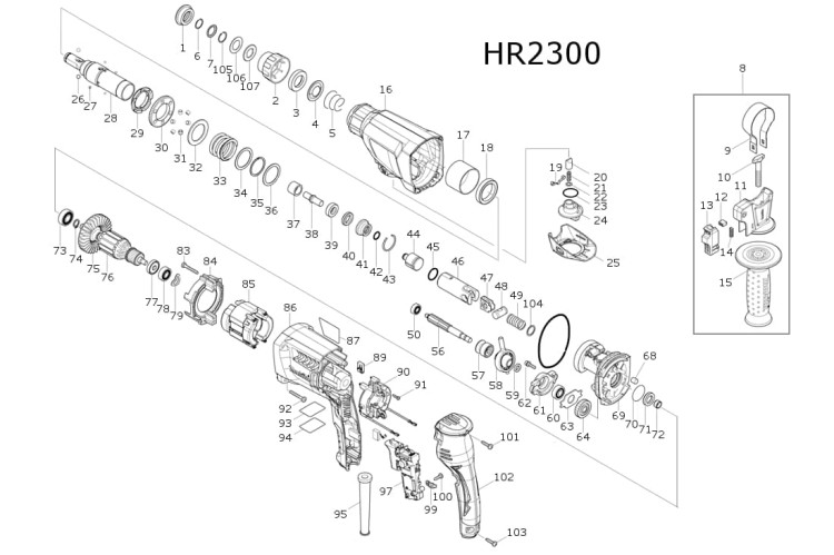 Części zamienne do młotowiertarki Makita HR2300
