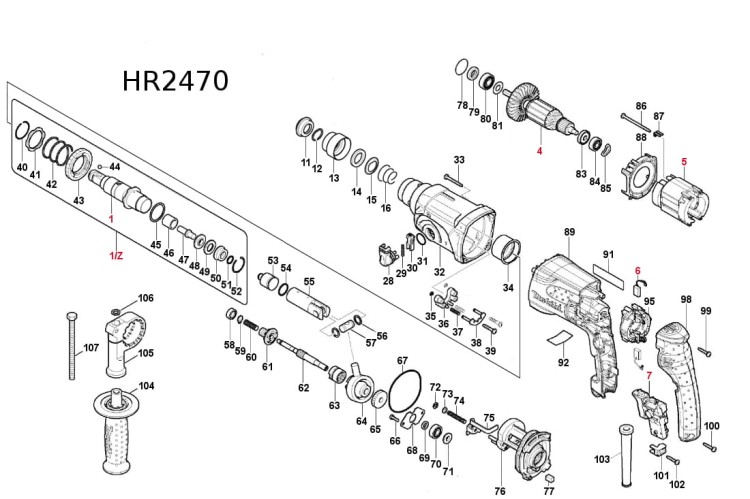 Części zamienne do młotowiertarki Makita HR2470