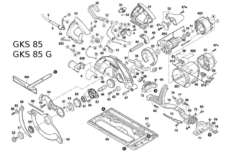 1619P01696 Części zamienne pilarki tarczowej Bosch GKS 85 , GKS 85 G