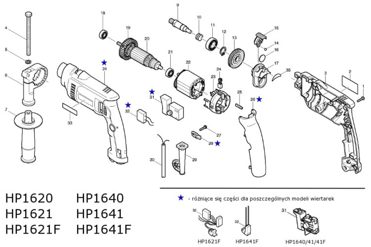 Części zamienne wiertarki Makita HP1620, HP1621, HP1640, HP1641