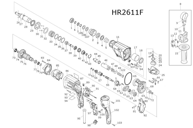 Części zamienne młotowiertarki Makita HR2611F
