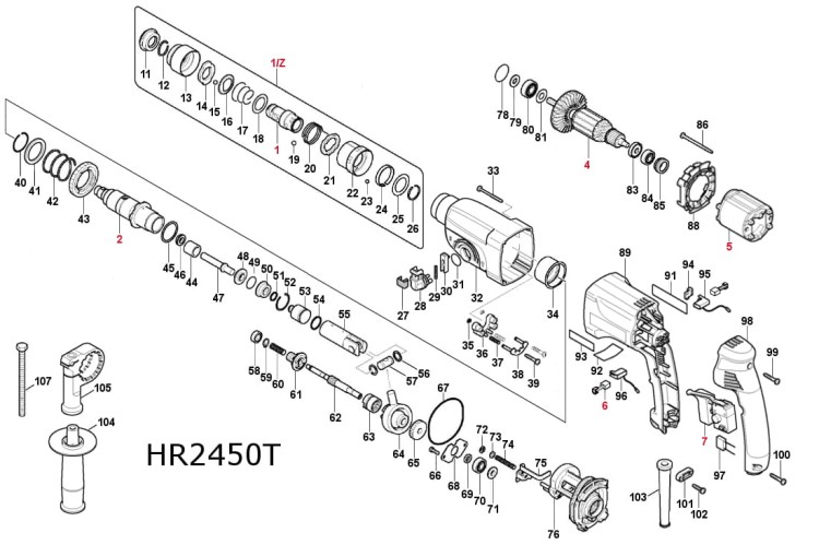 Części zamienne do młotowiertarki Makita HR2450T