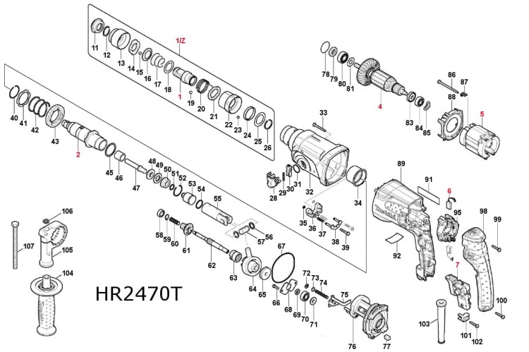 Części zamienne do młotowiertarki Makita HR2470T