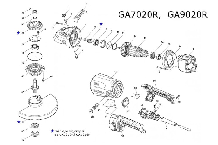Części zamienne szlifierki kątowej Makita GA7020R , GA9020R