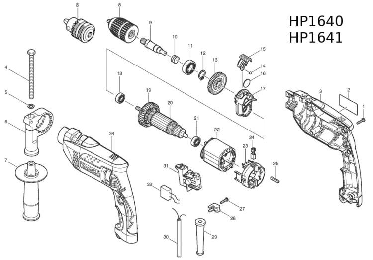 650570-5 Części zamienne wiertarki Makita HP 1640 , HP 1641 , HP 1641 F