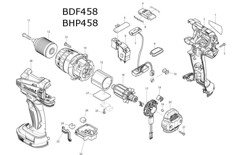 Części zamienne wkrętarki Makita BDF458, BHP458