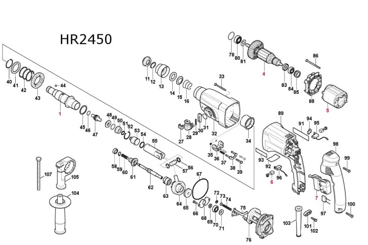Części zamienne do młotowiertarki Makita HR2450