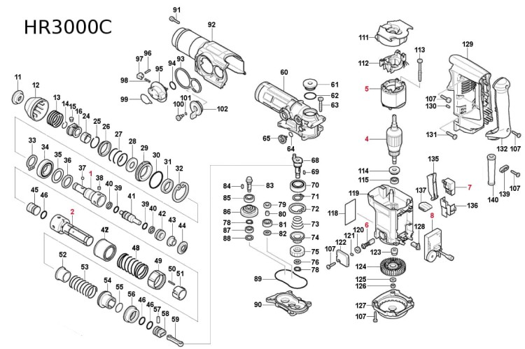 Części zamienne młota udarowego Makita HR3000C