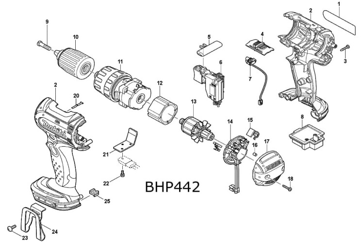 Części zamienne wkrętarki Makita BHP442