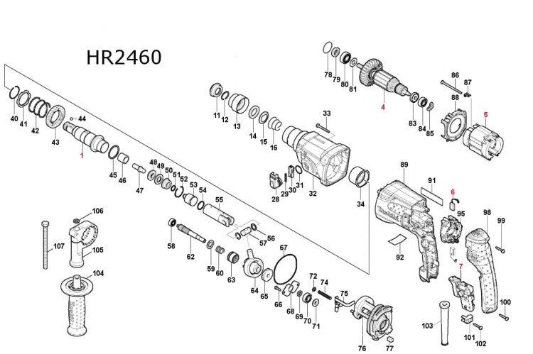 Części zamienne do młotowiertarki Makita HR2460